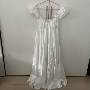 Abercrombie White Ruched Flutter Sleeve Maxi Dress - size XS petite